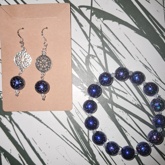 Stunning Blue and Silver Beaded Bracelet And Earring Set - Picture 2 of 2